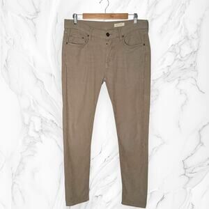 ALLSAINTS Button Fly Corduroy Pants REWORKED Trousers Beige Tan Slim Flat Front